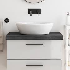 Encimera de Baño de Madera Maciza Gris Oscuro 80x60 cm